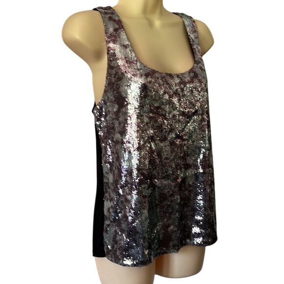 INC International Concepts Size L Sequin Front Tank Top Woman Fancy Shimmery - Picture 2 of 8